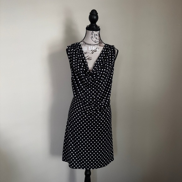 Jessica Dresses & Skirts - Y2K Jessica Black Polka Dot Cowl Neck Mini Dress Vintage 2000s